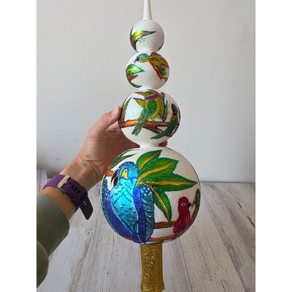 Larry fraga parrot tree topper finial tropical macaw RARE signed glitter sparkle - Picture 2 of 10